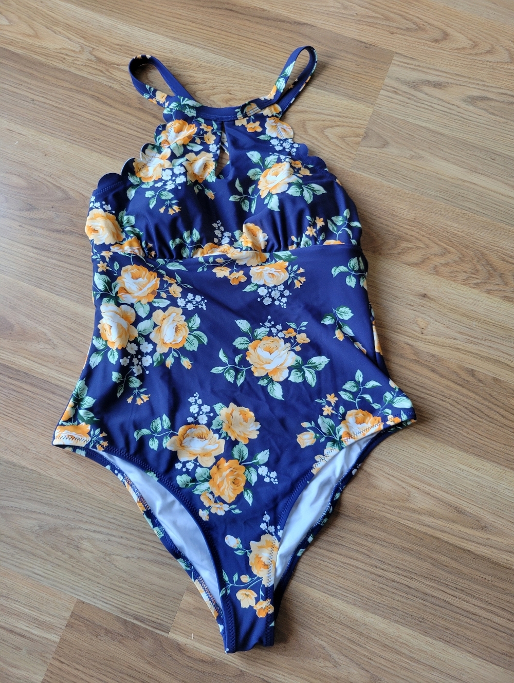 Cupshe Navy One-Piece Swimsuit with Yellow Floral Print - Picture 8 of 8